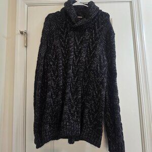 Men's Express Cable Knit Ribbed Sleeve Shawl Collar Sweater - Black with White